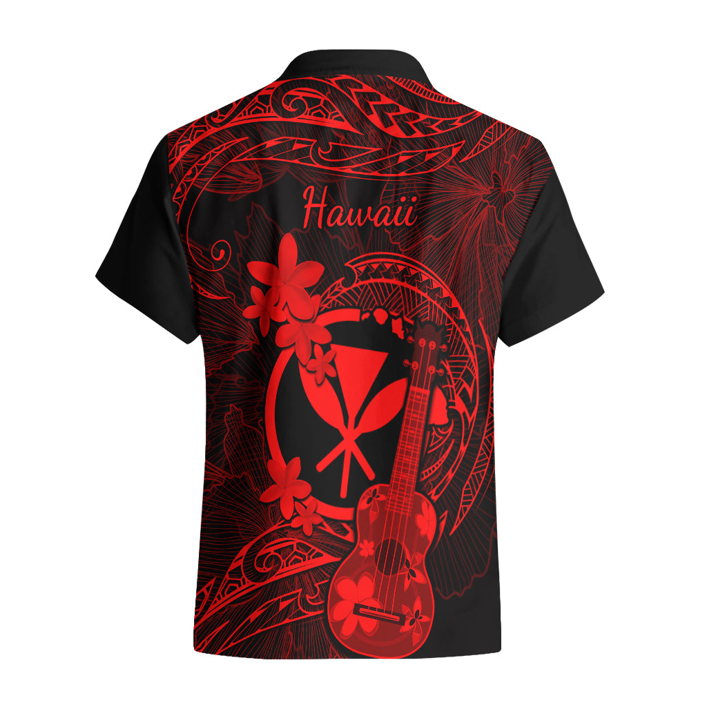 Hawaii Hawaiian Shirt Ukulele Mix Polynesian Plumeria Red Version - Wonder Print Shop