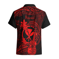 Hawaii Hawaiian Shirt Ukulele Mix Polynesian Plumeria Red Version - Wonder Print Shop
