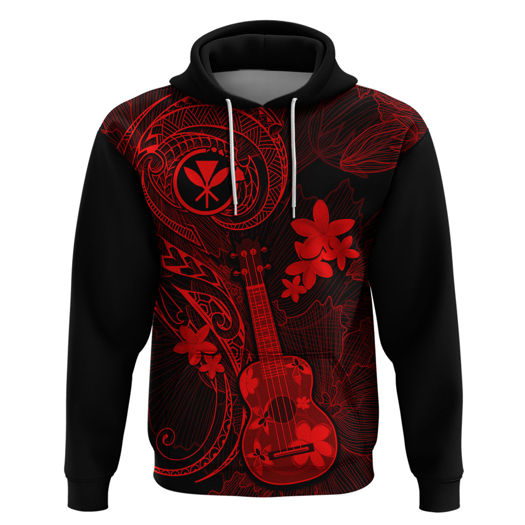 Hawaii Hoodie Ukulele Mix Polynesian Plumeria Red Version - Wonder Print Shop