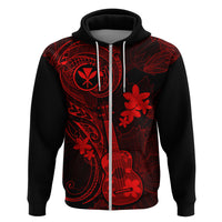 Hawaii Hoodie Ukulele Mix Polynesian Plumeria Red Version - Wonder Print Shop