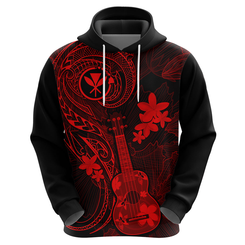 Hawaii Hoodie Ukulele Mix Polynesian Plumeria Red Version - Wonder Print Shop