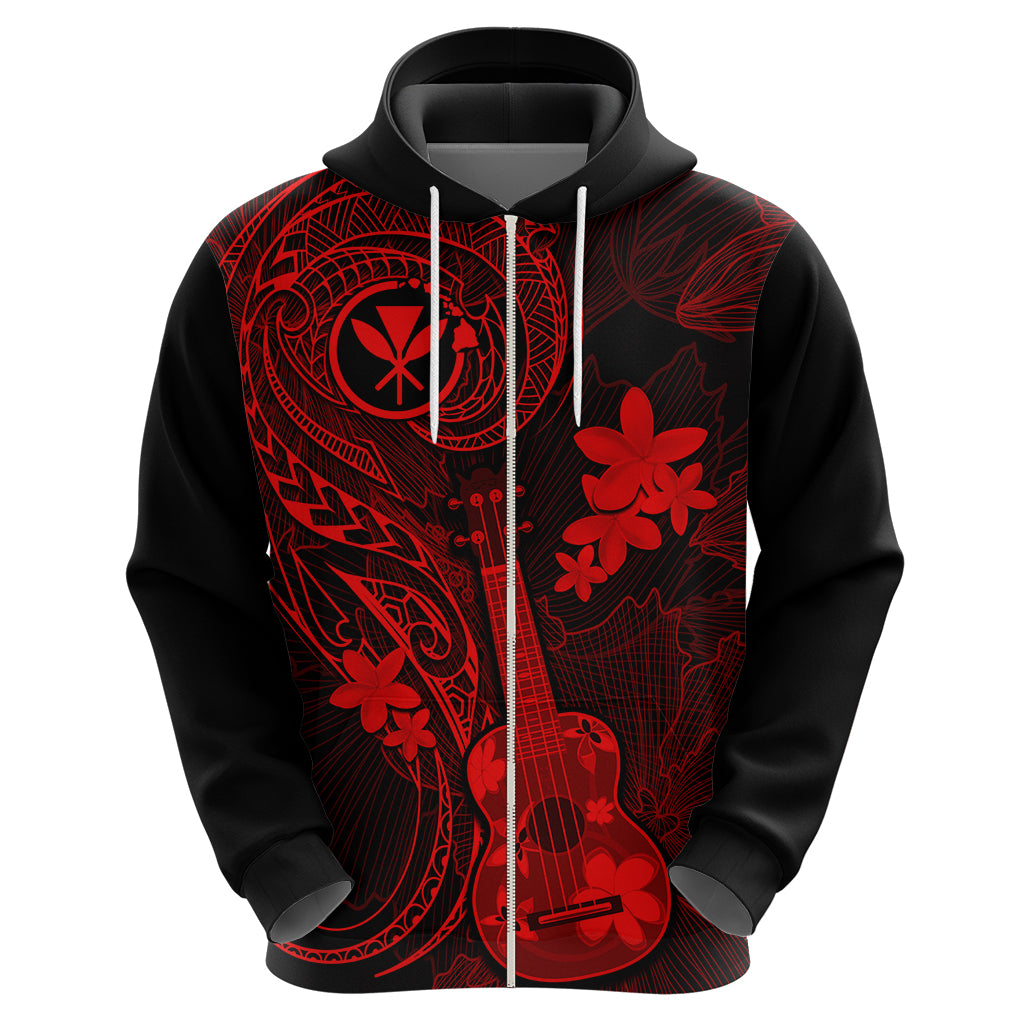 Hawaii Hoodie Ukulele Mix Polynesian Plumeria Red Version - Wonder Print Shop
