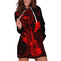 Hawaii Hoodie Dress Ukulele Mix Polynesian Plumeria Red Version - Wonder Print Shop