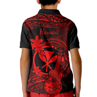 Hawaii Kid Polo Shirt Ukulele Mix Polynesian Plumeria Red Version - Wonder Print Shop