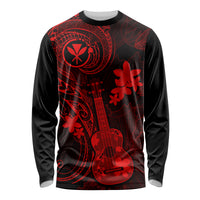 Hawaii Long Sleeve Shirt Ukulele Mix Polynesian Plumeria Red Version - Wonder Print Shop