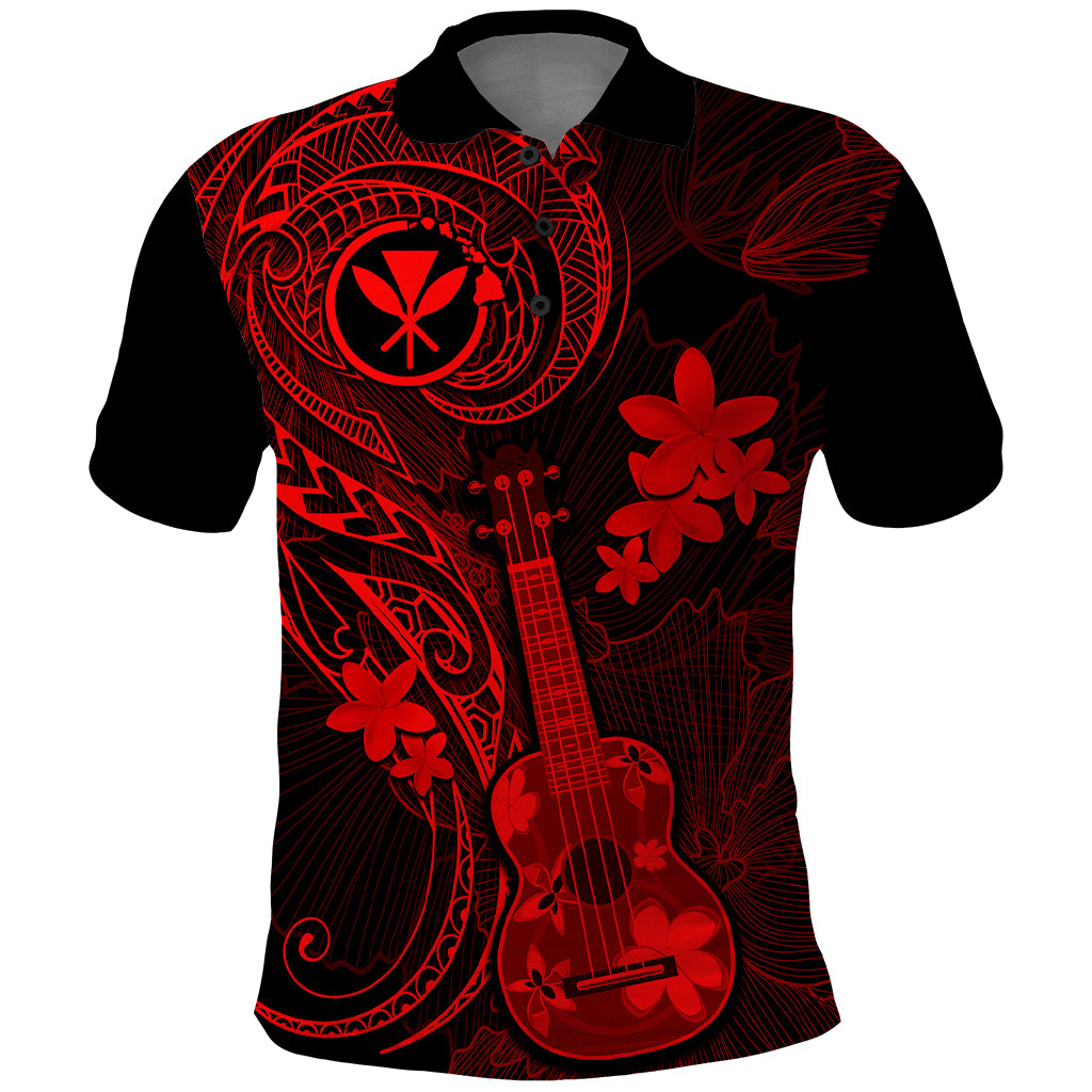 Hawaii Polo Shirt Ukulele Mix Polynesian Plumeria Red Version - Wonder Print Shop