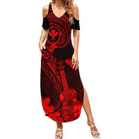 Hawaii Summer Maxi Dress Ukulele Mix Polynesian Plumeria Red Version - Wonder Print Shop