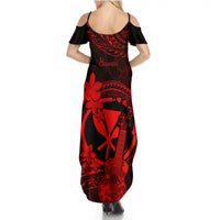 Hawaii Summer Maxi Dress Ukulele Mix Polynesian Plumeria Red Version - Wonder Print Shop