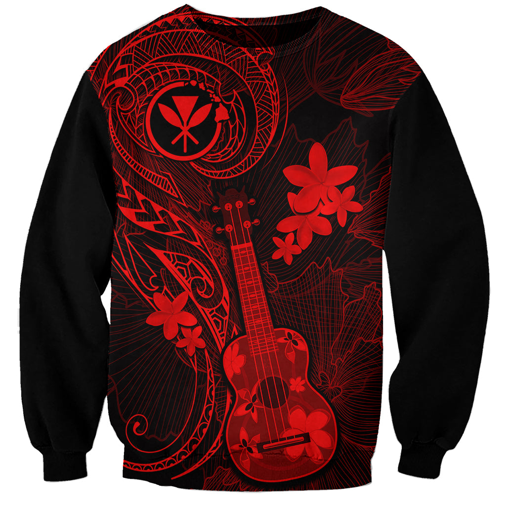 Hawaii Sweatshirt Ukulele Mix Polynesian Plumeria Red Version - Wonder Print Shop