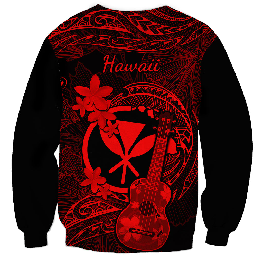 Hawaii Sweatshirt Ukulele Mix Polynesian Plumeria Red Version - Wonder Print Shop