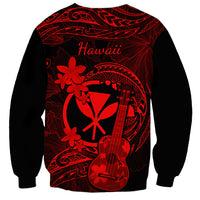 Hawaii Sweatshirt Ukulele Mix Polynesian Plumeria Red Version - Wonder Print Shop