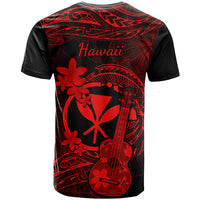 Hawaii T Shirt Ukulele Mix Polynesian Plumeria Red Version - Wonder Print Shop