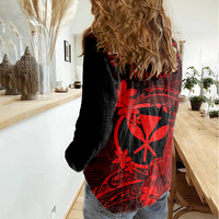 Hawaii Women Casual Shirt Ukulele Mix Polynesian Plumeria Red Version - Wonder Print Shop