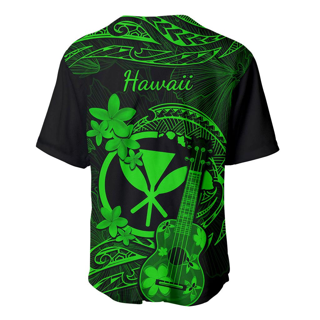 Hawaii Baseball Jersey Ukulele Mix Polynesian Plumeria Green Version - Wonder Print Shop