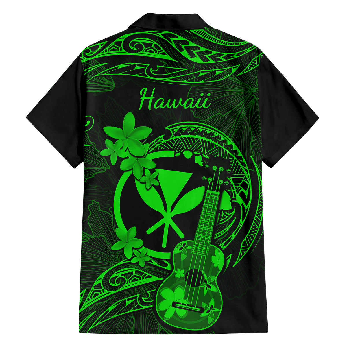 Hawaii Family Matching Summer Maxi Dress and Hawaiian Shirt Ukulele Mix Polynesian Plumeria Green Version - Wonder Print Shop