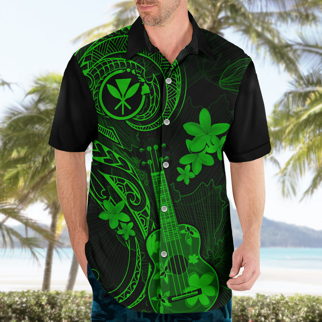 Hawaii Hawaiian Shirt Ukulele Mix Polynesian Plumeria Green Version - Wonder Print Shop