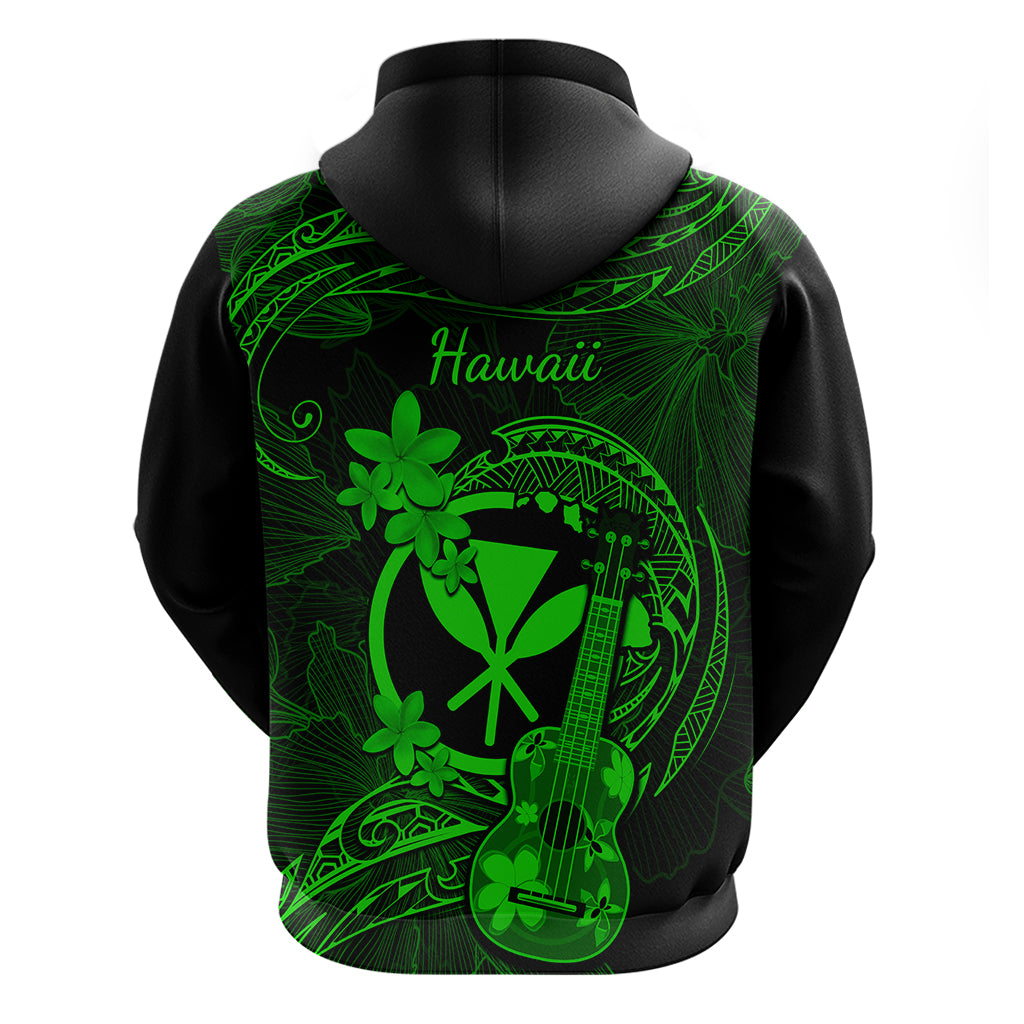 Hawaii Hoodie Ukulele Mix Polynesian Plumeria Green Version - Wonder Print Shop
