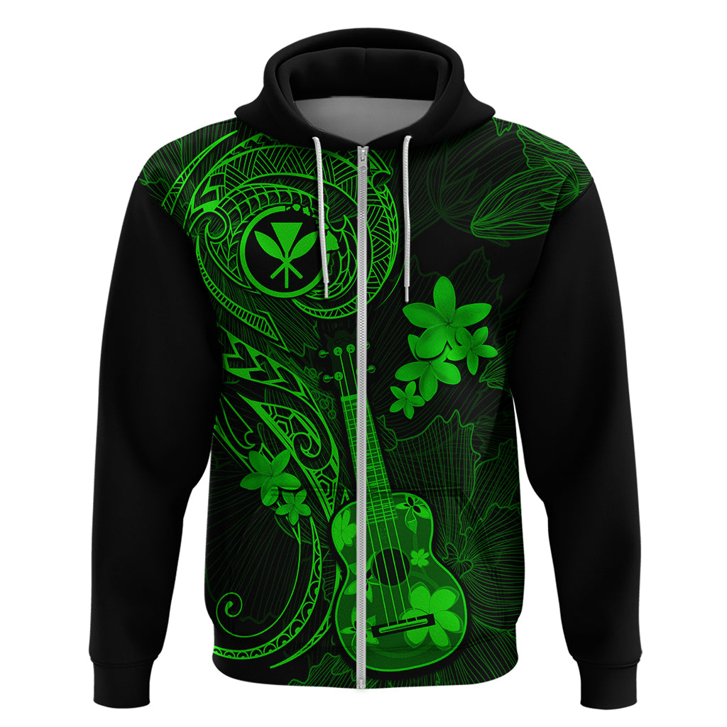 Hawaii Hoodie Ukulele Mix Polynesian Plumeria Green Version - Wonder Print Shop