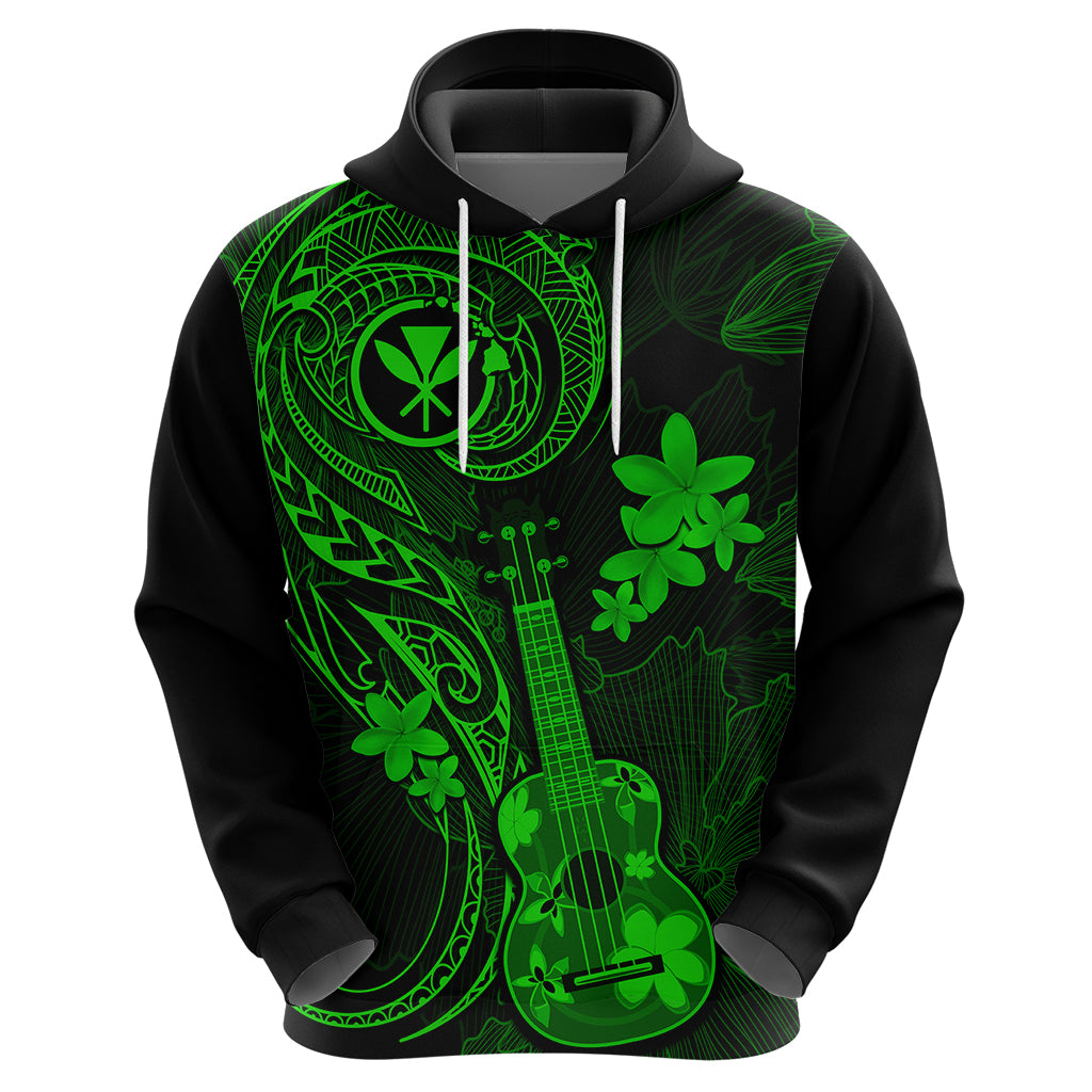 Hawaii Hoodie Ukulele Mix Polynesian Plumeria Green Version - Wonder Print Shop