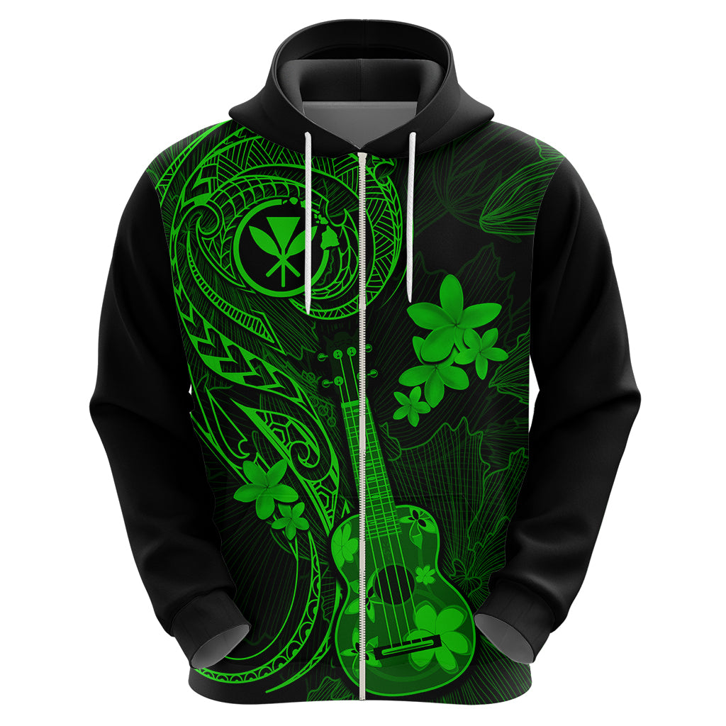 Hawaii Hoodie Ukulele Mix Polynesian Plumeria Green Version - Wonder Print Shop