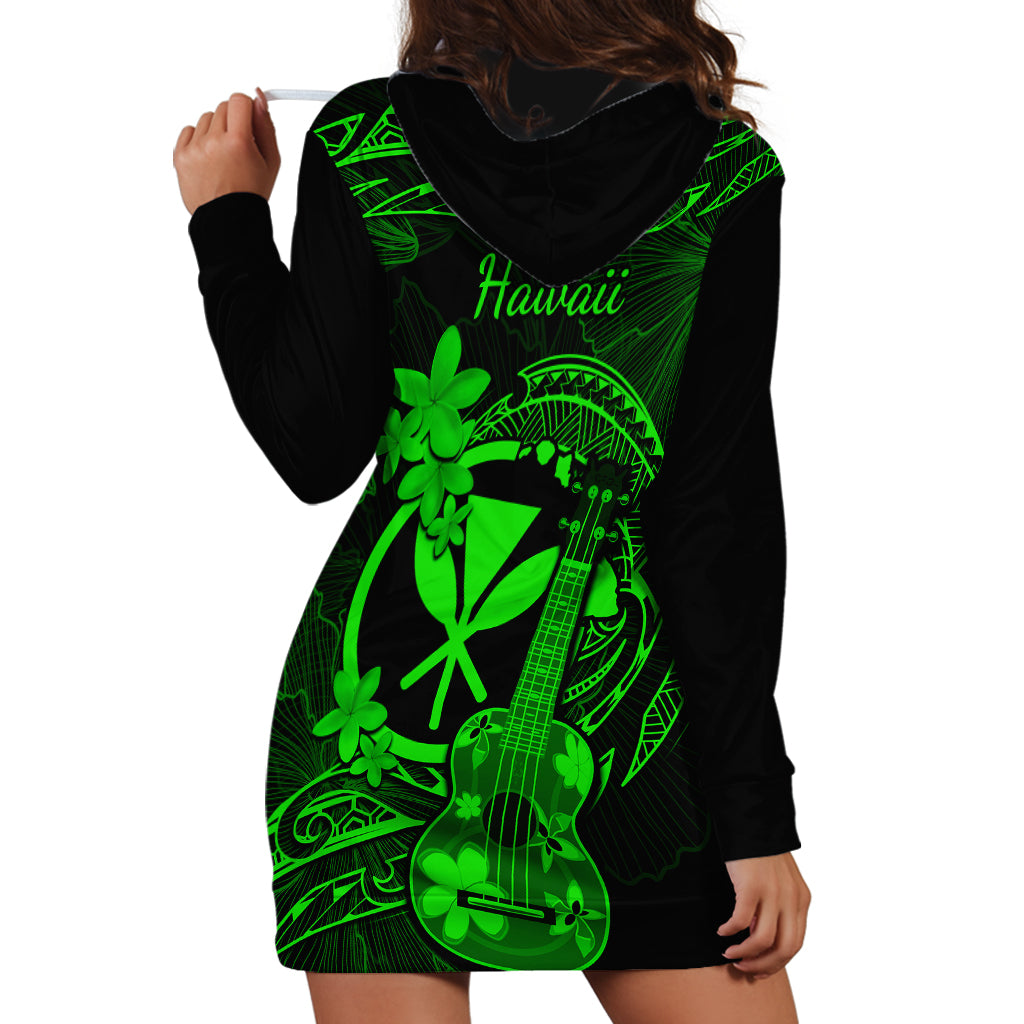 Hawaii Hoodie Dress Ukulele Mix Polynesian Plumeria Green Version - Wonder Print Shop