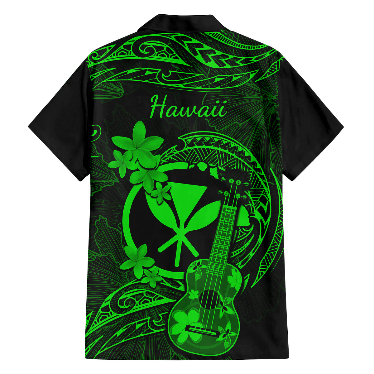Hawaii Kid Hawaiian Shirt Ukulele Mix Polynesian Plumeria Green Version - Wonder Print Shop