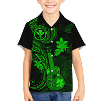 Hawaii Kid Hawaiian Shirt Ukulele Mix Polynesian Plumeria Green Version - Wonder Print Shop