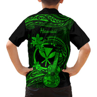 Hawaii Kid Hawaiian Shirt Ukulele Mix Polynesian Plumeria Green Version - Wonder Print Shop