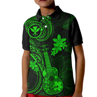 Hawaii Kid Polo Shirt Ukulele Mix Polynesian Plumeria Green Version - Wonder Print Shop