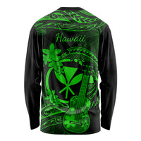 Hawaii Long Sleeve Shirt Ukulele Mix Polynesian Plumeria Green Version - Wonder Print Shop