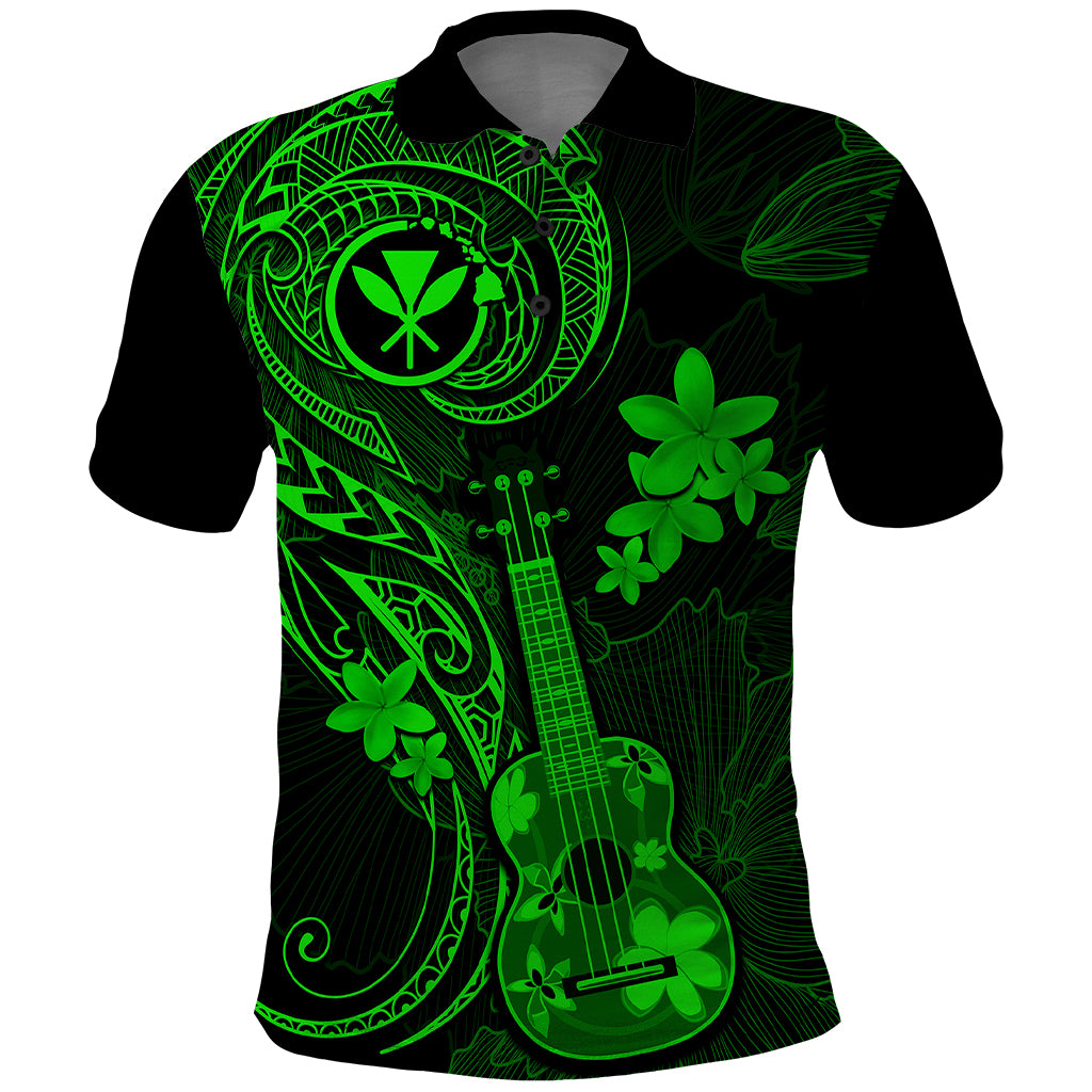 Hawaii Polo Shirt Ukulele Mix Polynesian Plumeria Green Version - Wonder Print Shop