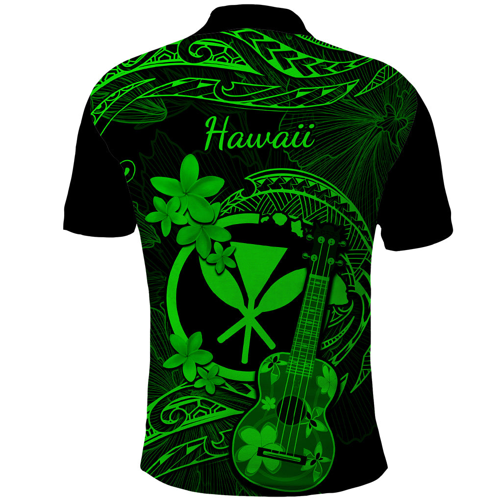 Hawaii Polo Shirt Ukulele Mix Polynesian Plumeria Green Version - Wonder Print Shop