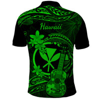 Hawaii Polo Shirt Ukulele Mix Polynesian Plumeria Green Version - Wonder Print Shop