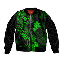 Hawaii Sleeve Zip Bomber Jacket Ukulele Mix Polynesian Plumeria Green Version - Wonder Print Shop