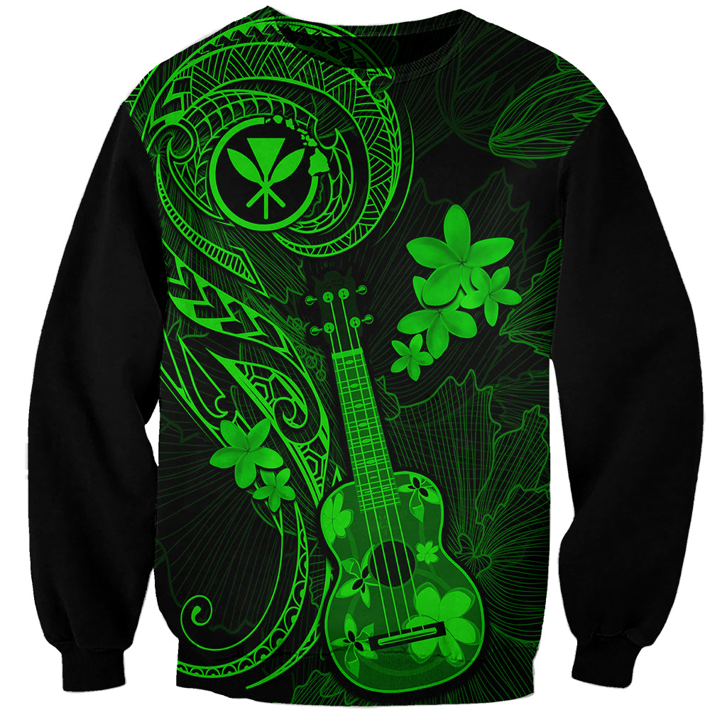 Hawaii Sweatshirt Ukulele Mix Polynesian Plumeria Green Version - Wonder Print Shop