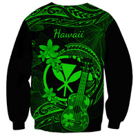Hawaii Sweatshirt Ukulele Mix Polynesian Plumeria Green Version - Wonder Print Shop