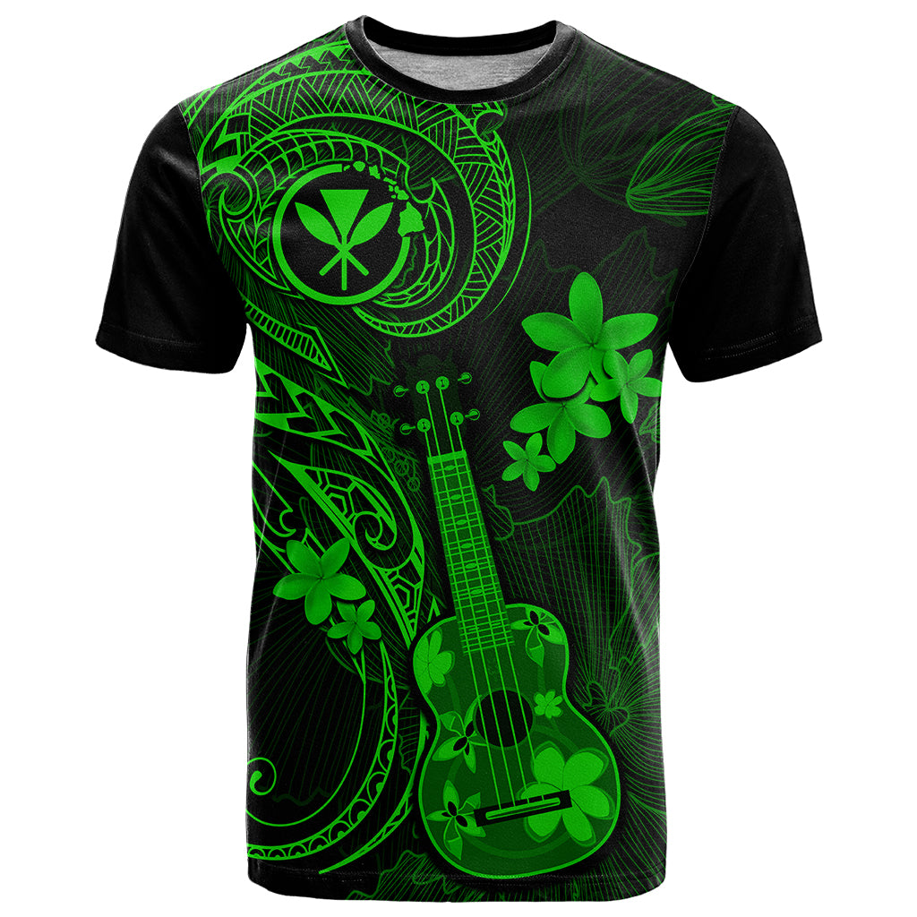 Hawaii T Shirt Ukulele Mix Polynesian Plumeria Green Version - Wonder Print Shop