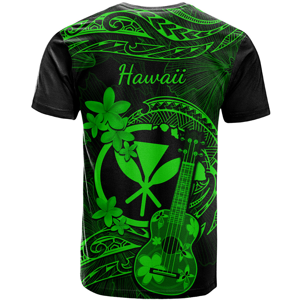 Hawaii T Shirt Ukulele Mix Polynesian Plumeria Green Version - Wonder Print Shop