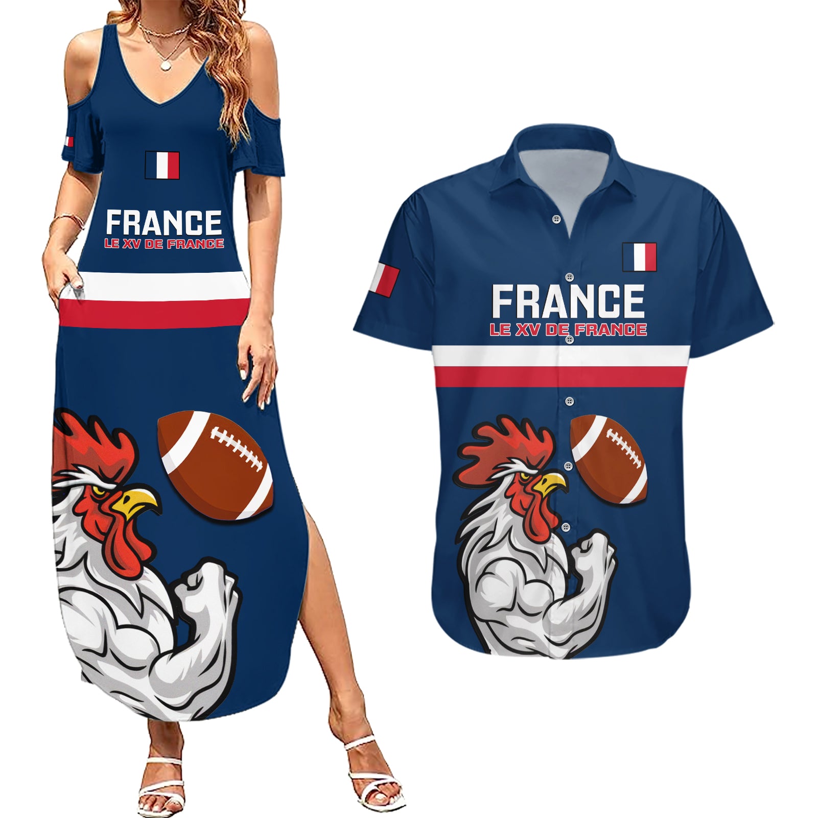 france-rugby-couples-matching-summer-maxi-dress-and-hawaiian-shirt-world-cup-allez-les-bleus-2023-mascot