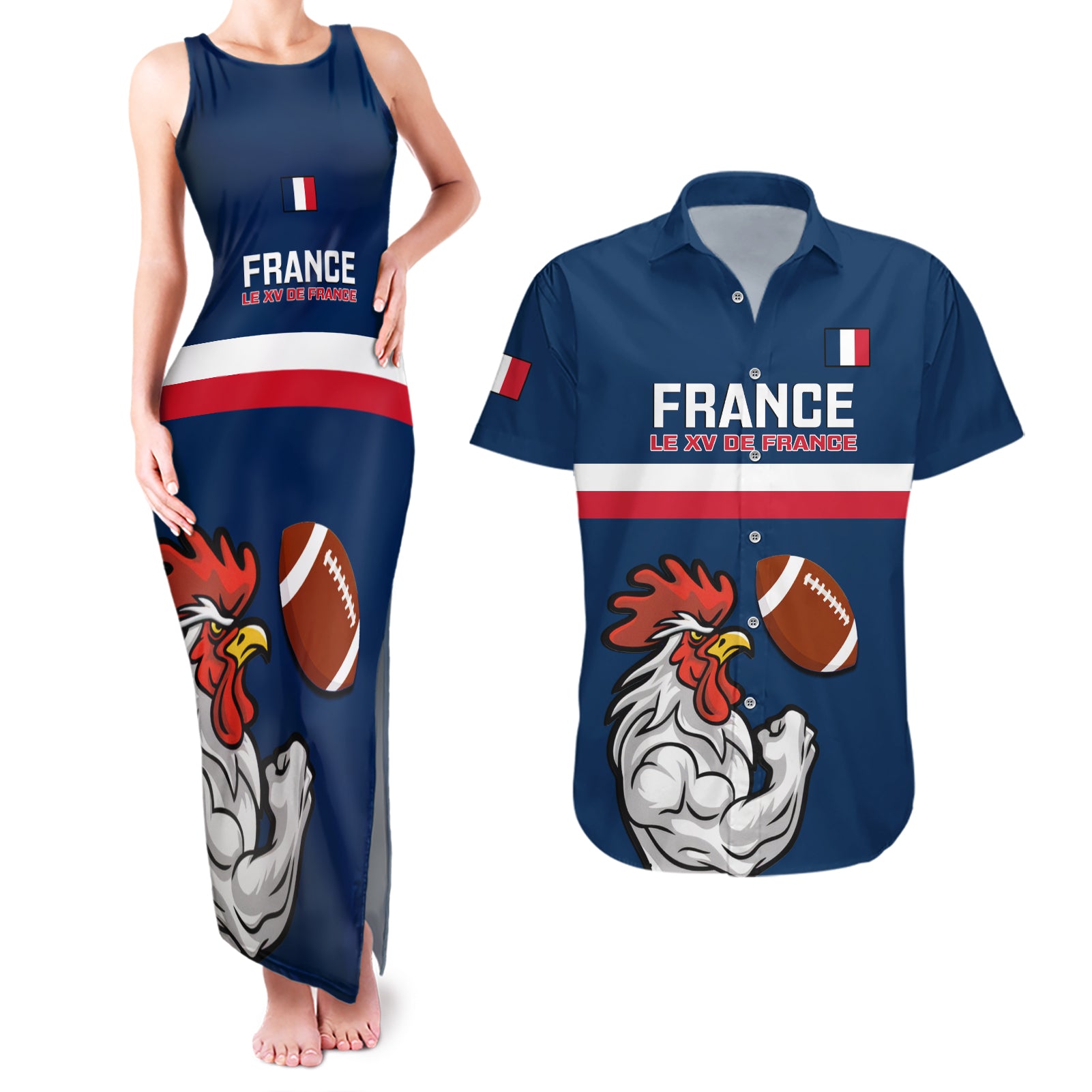 france-rugby-couples-matching-tank-maxi-dress-and-hawaiian-shirt-world-cup-allez-les-bleus-2023-mascot
