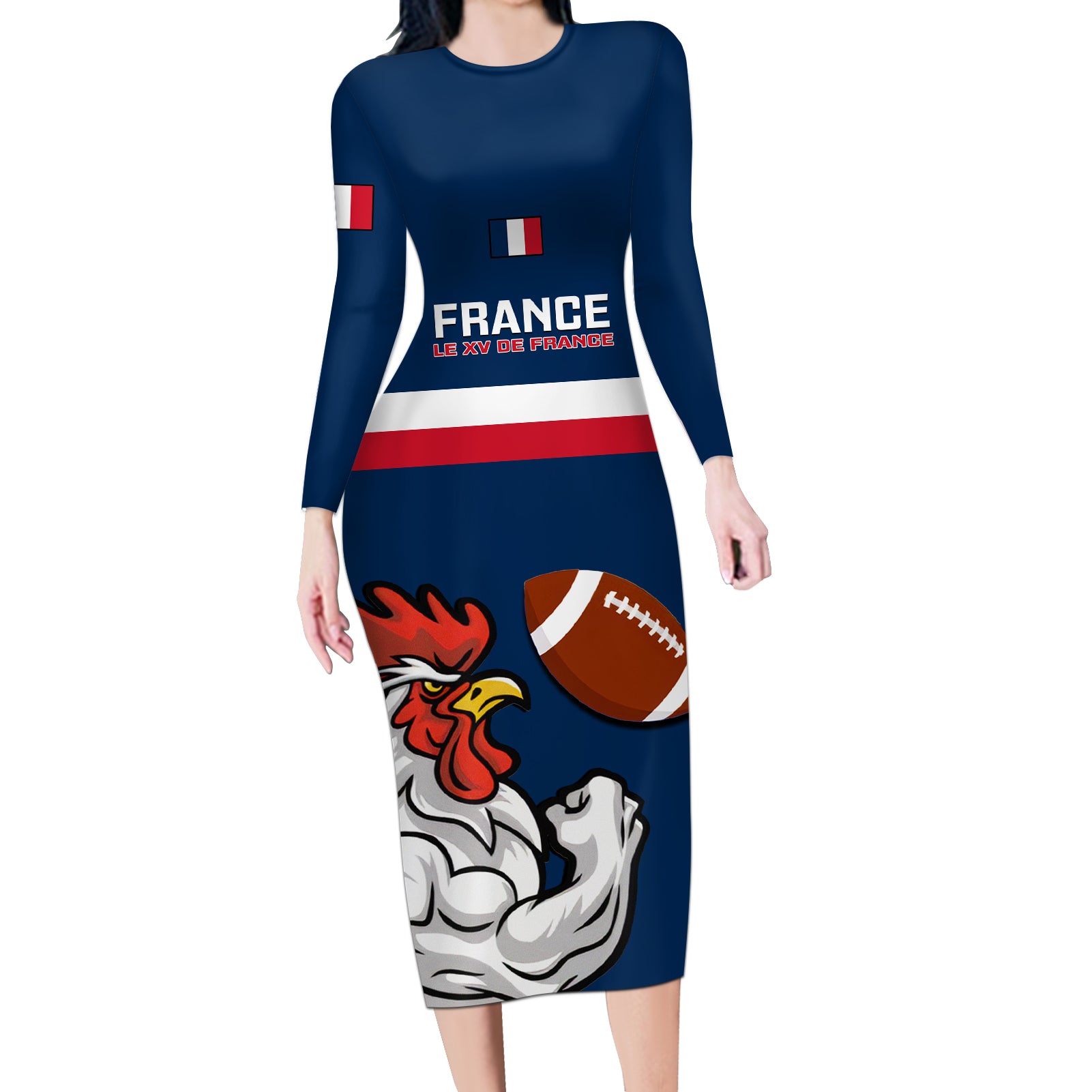 france-rugby-long-sleeve-bodycon-dress-world-cup-allez-les-bleus-2023-mascot