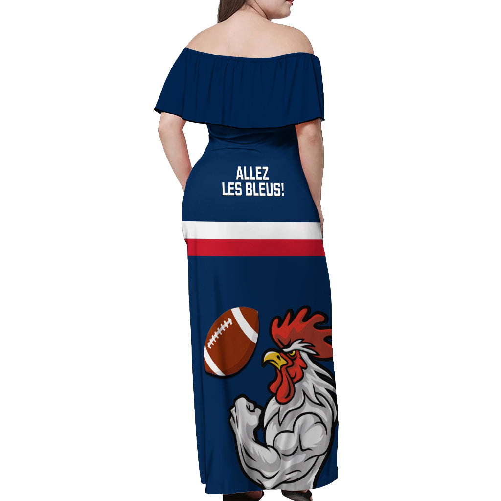 France Rugby Off Shoulder Maxi Dress World Cup Allez Les Bleus 2023 Mascot - Wonder Print Shop