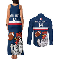 Custom France Rugby Couples Matching Tank Maxi Dress and Long Sleeve Button Shirts World Cup Allez Les Bleus 2023 Mascot - Wonder Print Shop