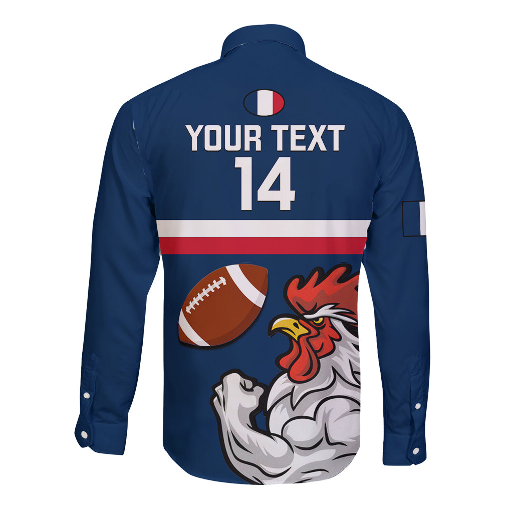 Custom France Rugby Long Sleeve Button Shirt World Cup Allez Les Bleus 2023 Mascot - Wonder Print Shop