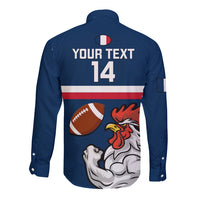 Custom France Rugby Long Sleeve Button Shirt World Cup Allez Les Bleus 2023 Mascot - Wonder Print Shop