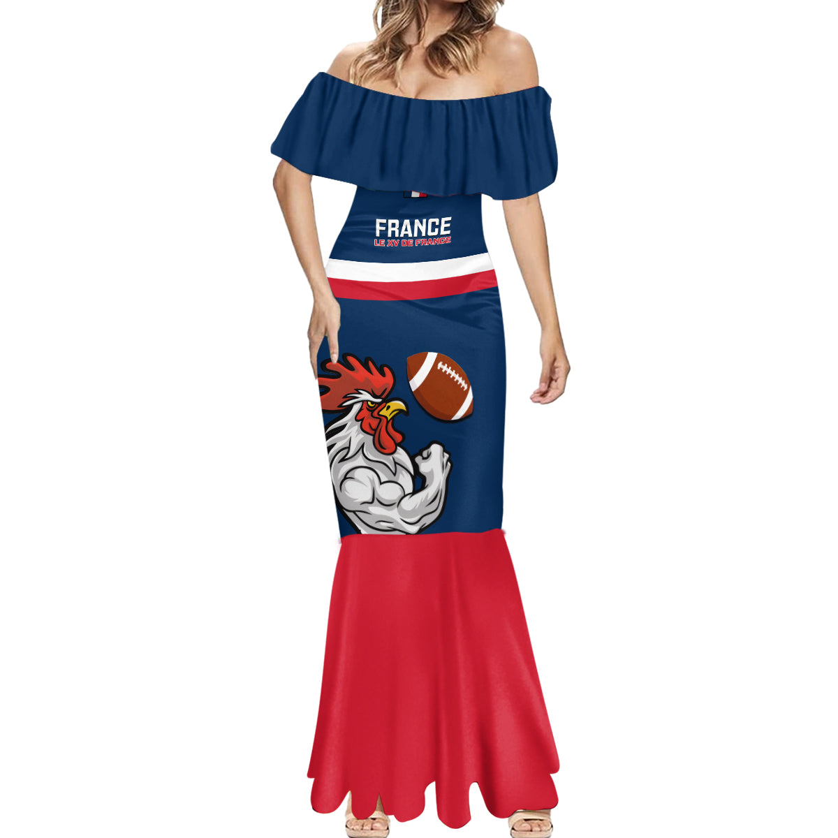 Custom France Rugby Mermaid Dress World Cup Allez Les Bleus 2023 Mascot - Wonder Print Shop