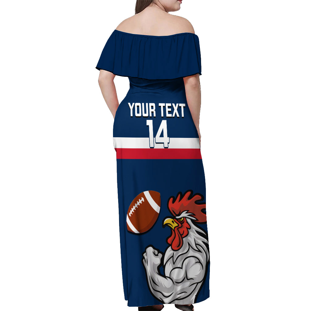 Custom France Rugby Off Shoulder Maxi Dress World Cup Allez Les Bleus 2023 Mascot - Wonder Print Shop