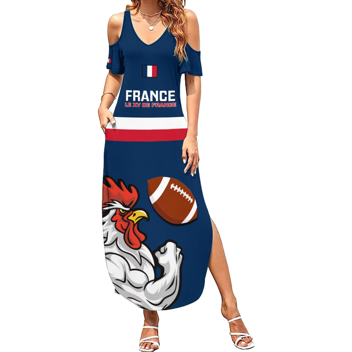 Custom France Rugby Summer Maxi Dress World Cup Allez Les Bleus 2023 Mascot - Wonder Print Shop