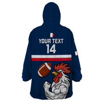 Custom France Rugby Wearable Blanket Hoodie World Cup Allez Les Bleus 2023 Mascot - Wonder Print Shop