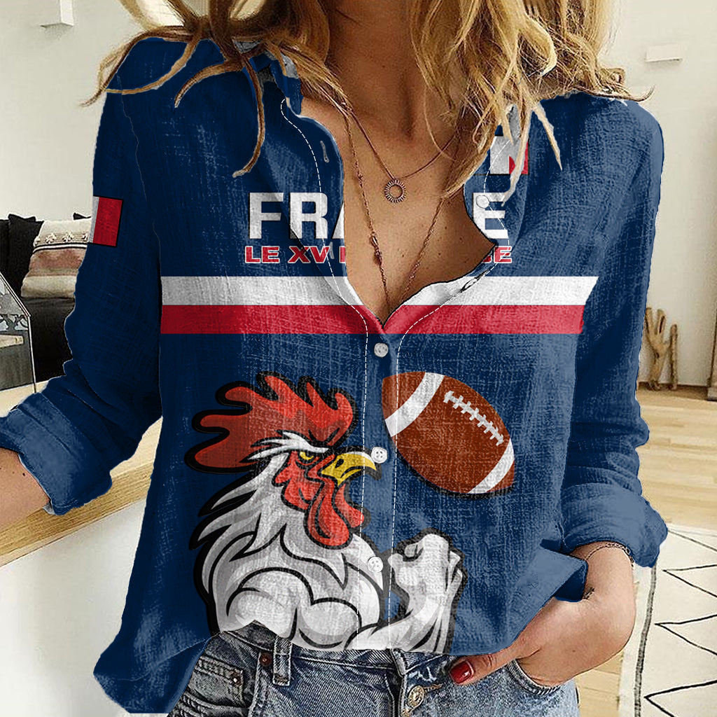 Custom France Rugby Women Casual Shirt World Cup Allez Les Bleus 2023 Mascot - Wonder Print Shop